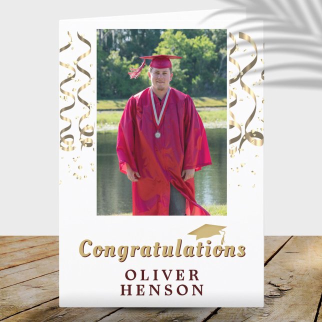 Gold Confetti Congratulations Graduation Photo  Card (Creator Uploaded)