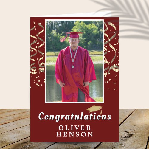 Gold Confetti Congratulations Graduation Photo  Card