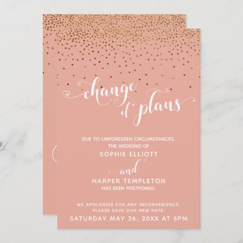 Gold Confetti  Coral Change of Plans Card