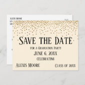 Gold Confetti Cream Graduation Party Save the Date Postcard (Front/Back)
