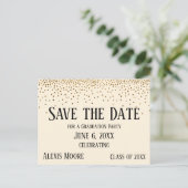 Gold Confetti Cream Graduation Party Save the Date Postcard (Standing Front)