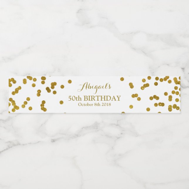 Gold Confetti Custom Birthday Water Bottle Label (Single Label)