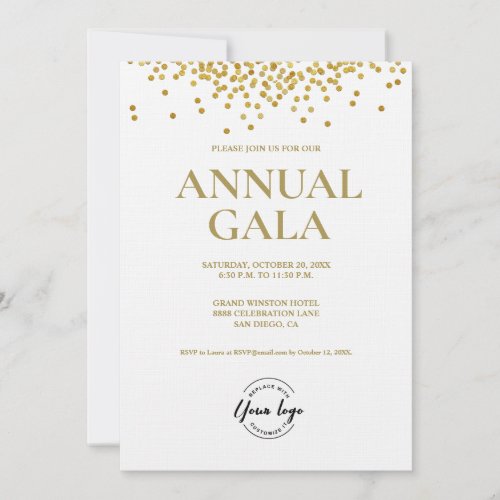 Gold confetti Custom logo Gala corporate event Invitation