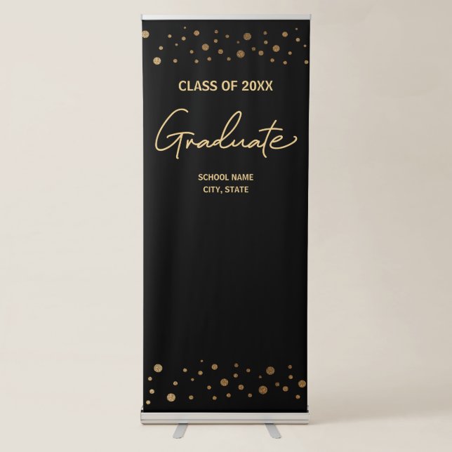 Gold Confetti Customizable School graduation Retractable Banner (Front)