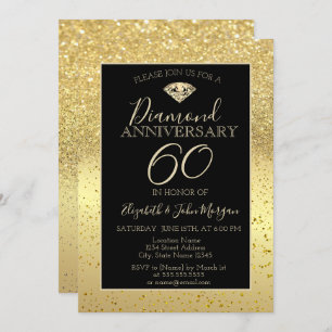 Gold Confetti Diamond Glitter Wedding Anniversary Invitation