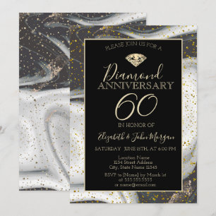 Gold Confetti Diamond Marble Wedding Anniversary Invitation