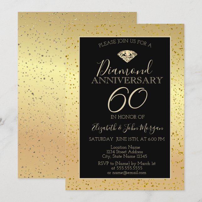 Gold Confetti Diamond Wedding Anniversary Invitation (Front/Back)
