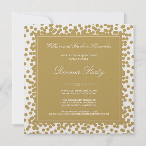 Gold Confetti Dinner Party Invitation