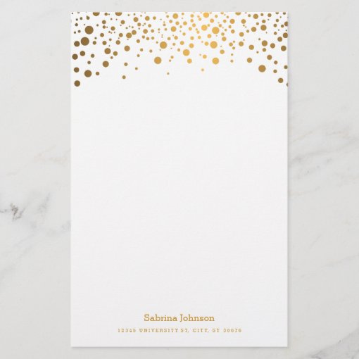 Gold Confetti Dot Print Stationery | Zazzle