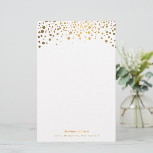 Gold Confetti Dot Print Stationery | Zazzle