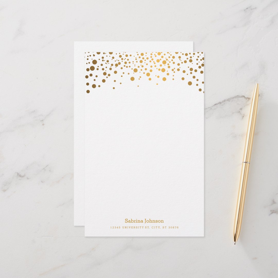 Gold Confetti Dot Print Stationery | Zazzle