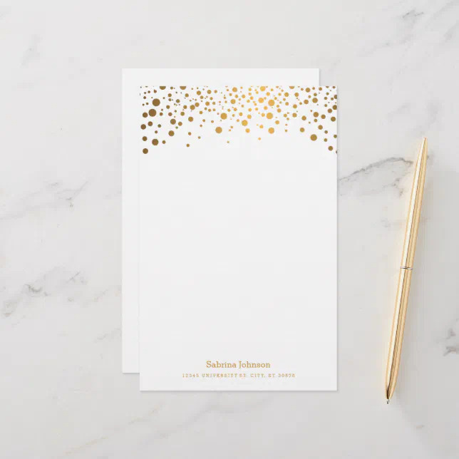 Gold Confetti Dot Print Stationery | Zazzle