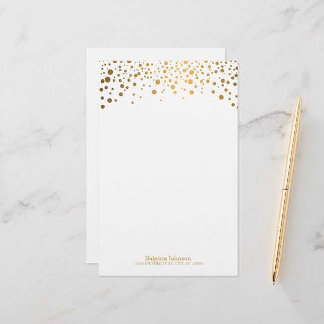 Gold Confetti Dot Print Stationery (Front/Back In Situ)