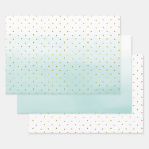 Gold Confetti Dots Aqua Mint  Wrapping Paper Sheets