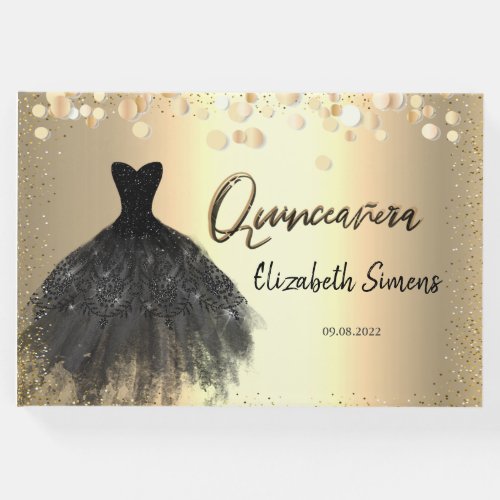Gold Confetti DotsBlack Dress Quinceaera Guest Book