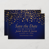 Gold Confetti Dots | Dark Blue Save The Date | Zazzle