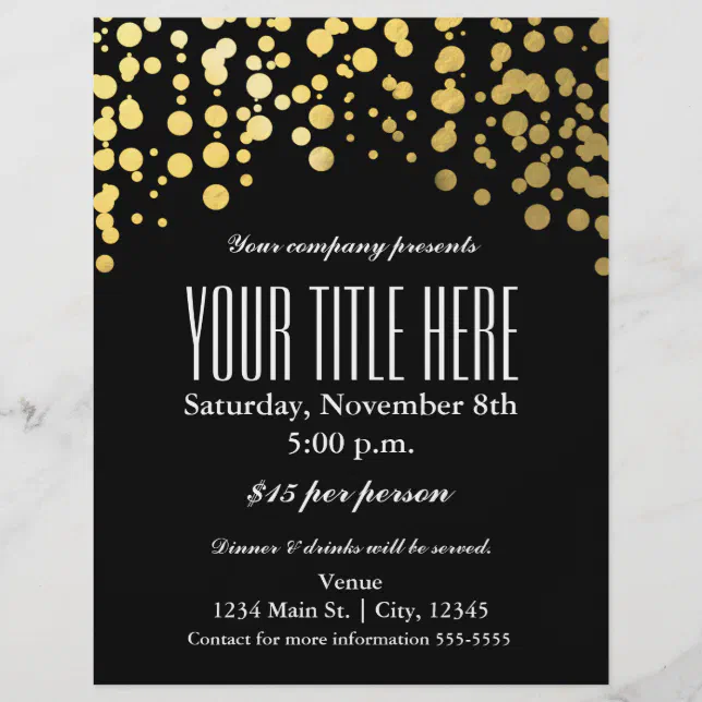 Gold Confetti Dots Elegant Glam Event Flyer Poster | Zazzle