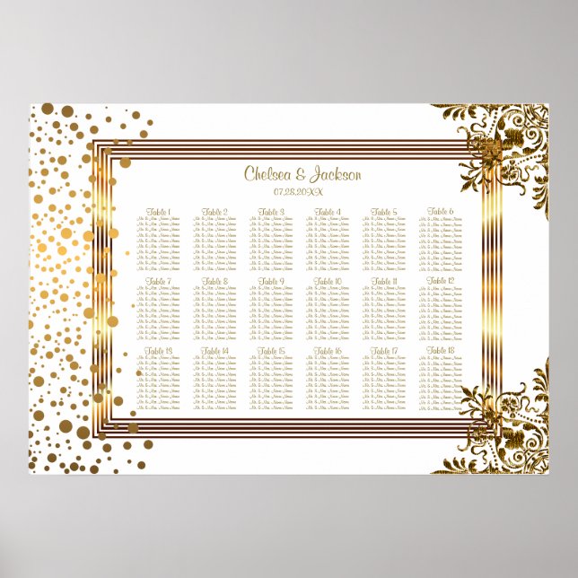Gold Confetti Dots Framed -18 Seating Chart (Front)