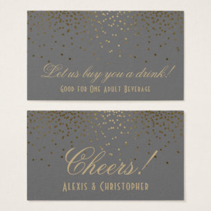 Gold Confetti Dots Gray Wedding Drink Tickets