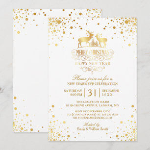 Gold Confetti Dots Happy New Year's Eve Party Invitation