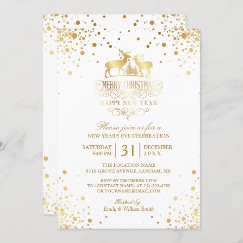 Gold Confetti Dots Happy New Years Eve Party Invitation