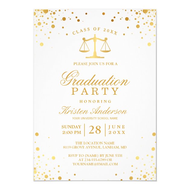 Gold Confetti Dots Law School Graduation Party Card
