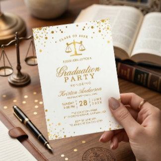 Gold Confetti Dots Law School Graduation Party Invitation