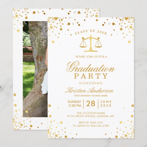 Gold Confetti Dots Law School Graduation Party Card