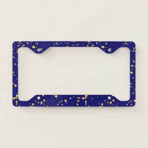 Gold Confetti Dots Midnight Blue License Plate Frame