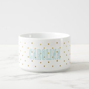 Gold Confetti Dots Mint Name Bowl