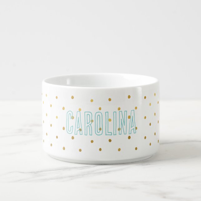 Gold Confetti Dots Mint Name Bowl (Center)
