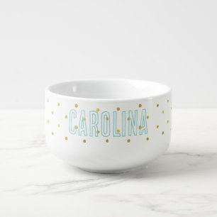 Gold Confetti Dots Mint Name Soup Mug