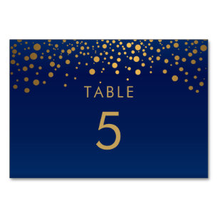 Gold Confetti Dots & Navy Blue 2  - Table Card