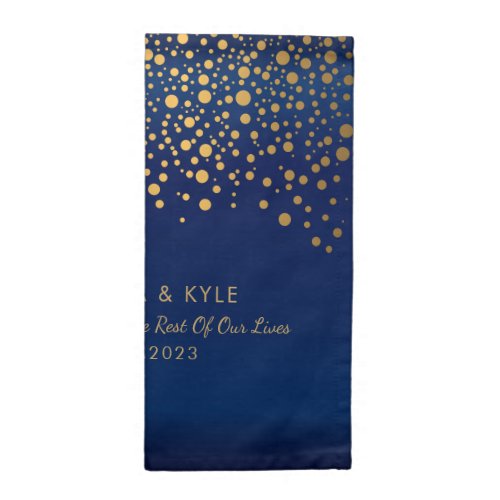 Gold Confetti Dots on Navy Blue Satin Design Cloth Napkin
