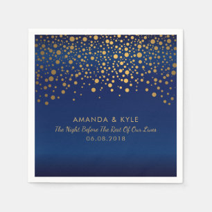 Gold Confetti Dots on Navy Blue Satin Design Napkins