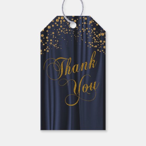 Gold Confetti Dots on Navy Blue Satin  Thank You Gift Tags