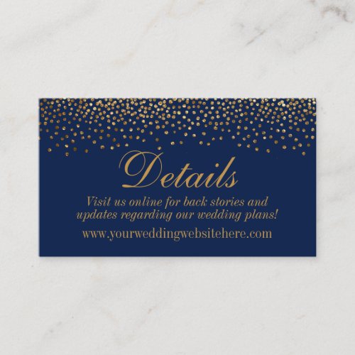 Gold Confetti Dots on Navy Wedding Details Cards