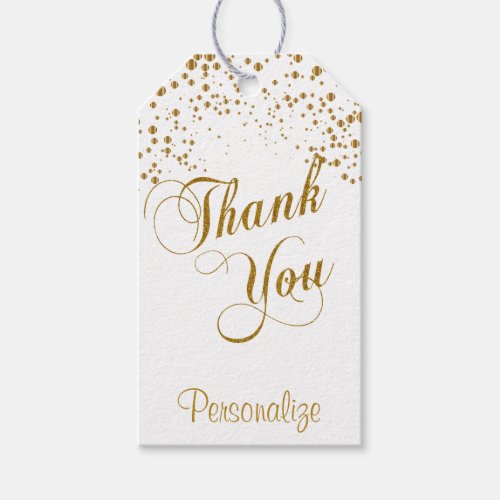 Gold Confetti Dots on White Satin  Thank You Gift Gift Tags