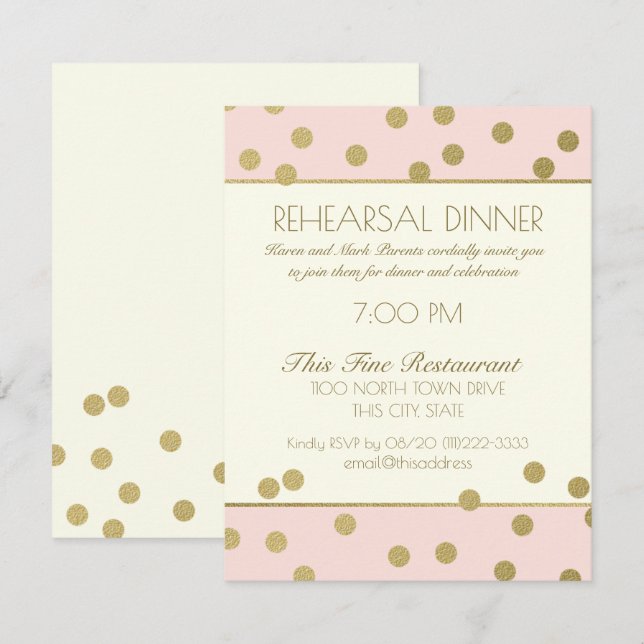 Gold Confetti Dots Rehearsal Dinner Invitation (Front/Back)