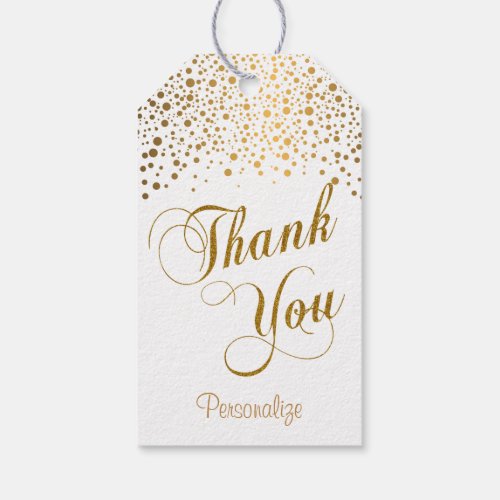 Gold Confetti Dots  Script Thank You Gift Tags