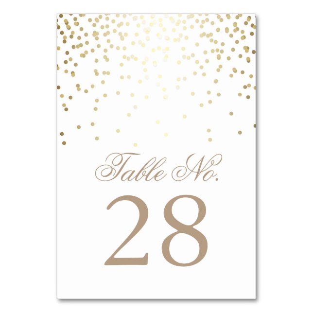 Gold Confetti Dots White Wedding Table Number (Front)