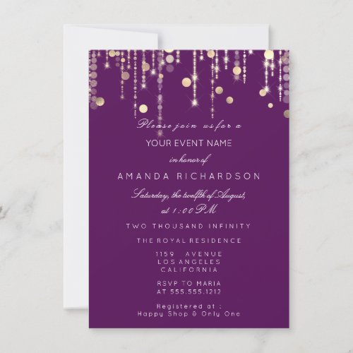 Gold Confetti Drips Birthday Bridal Pink Marsala Invitation