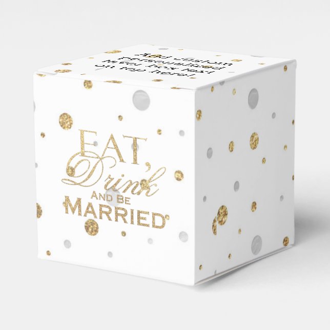 Gold Confetti Eat Drink and Be Married Favor Boxes (Front Side)