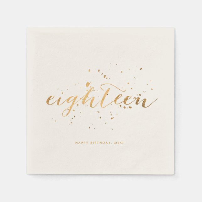 Gold Confetti Eighteen 18th Birthday Party Ecru Napkins (Front)