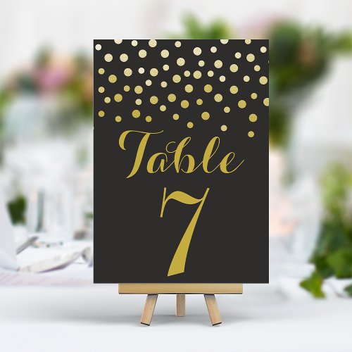 Gold Confetti Elegant Black Table Number Card