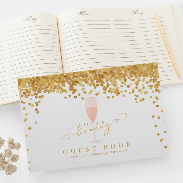 Gold Confetti Elegant Champagne Bridal Shower Guest Book