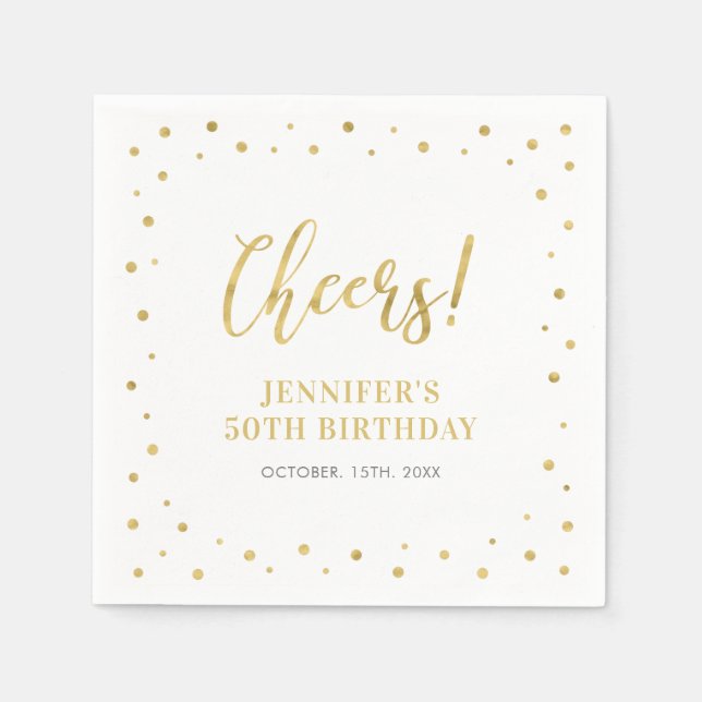 Gold Confetti Elegant Classic Adult Birthday Party Napkins (Front)