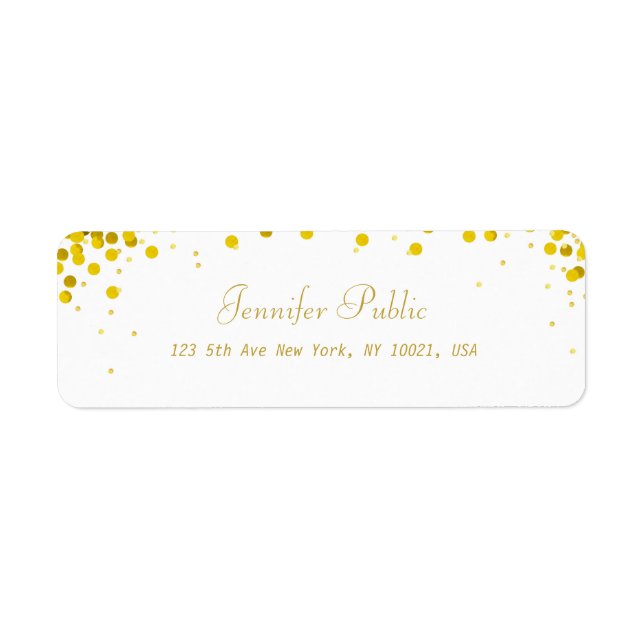 Gold Confetti Elegant Script Luxurious Modern Label (Front)
