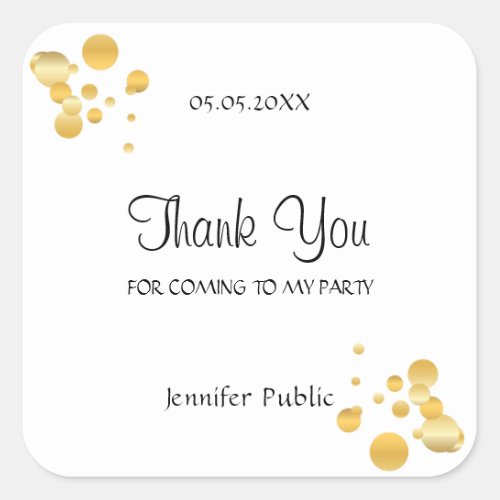 Gold Confetti Elegant Thank You Script Template Square Sticker