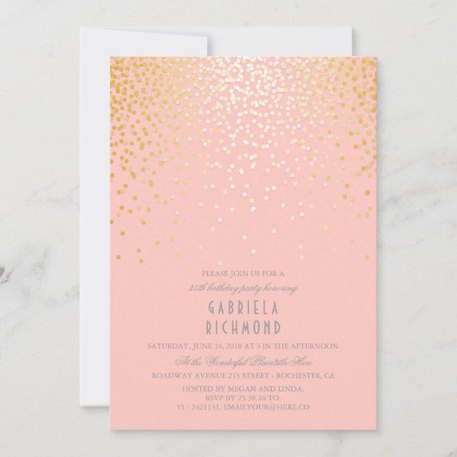 Gold Confetti Elegant Vintage Birthday Party Invitation (Front)